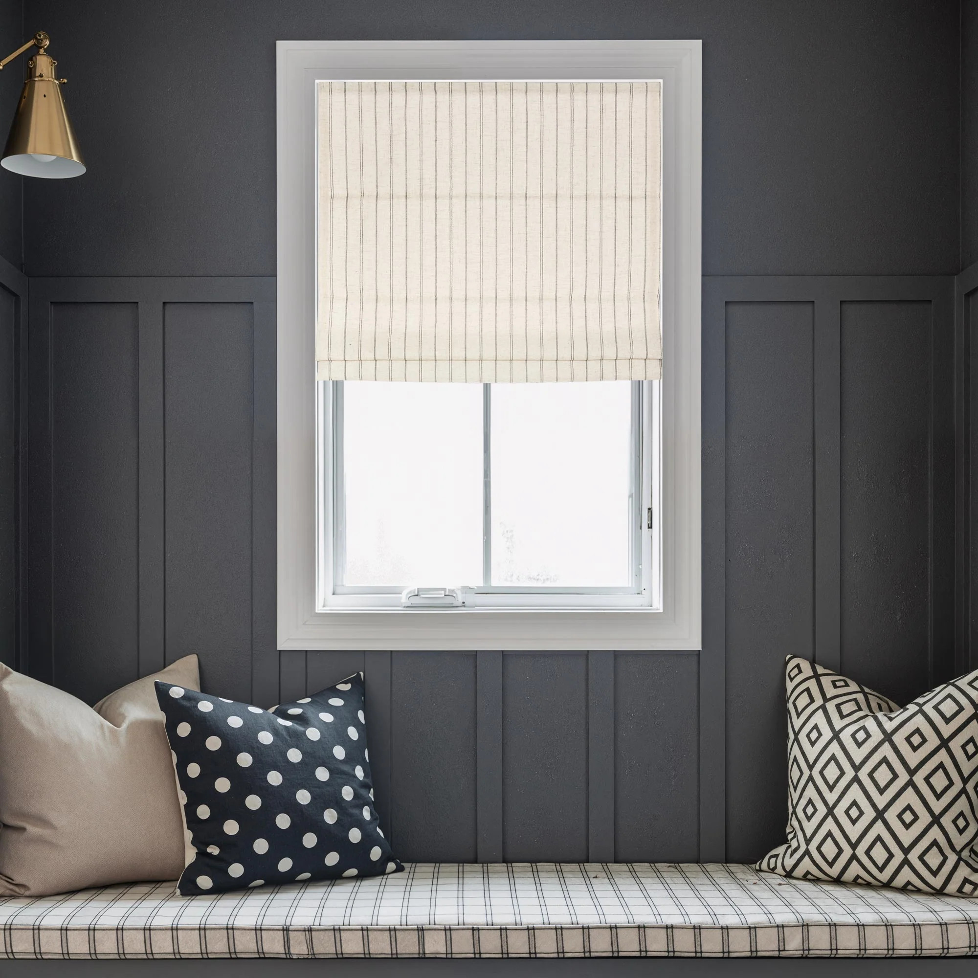 Cora Minimalist Striped Linen Custom Roman Shades | Curtarra
