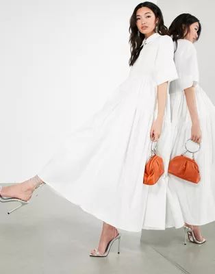 ASOS EDITION oversized tiered shirt dress in white | ASOS (Global)