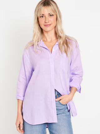Linen-Blend Button-Down Boyfriend Shirt | Old Navy (US)