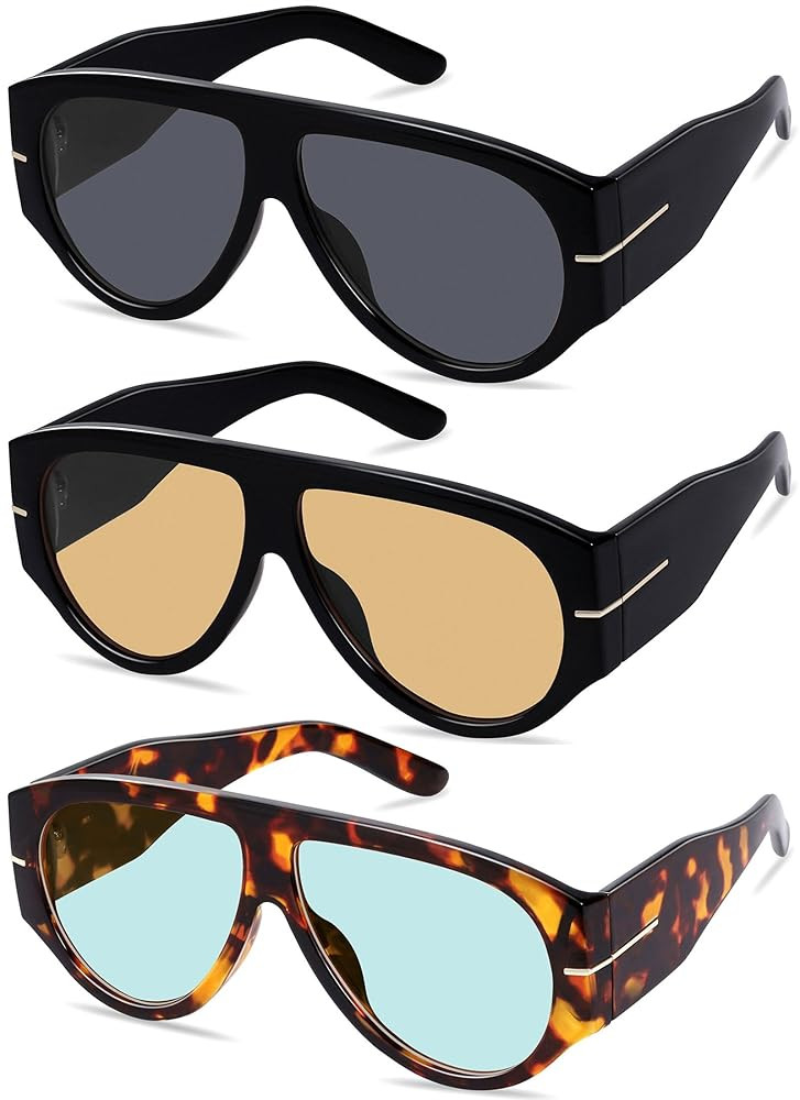 Oversized Retro Aviator Sunglasses for Women Men Trend 70s Thick Classic Vintage Style Sun Glasse... | Amazon (US)
