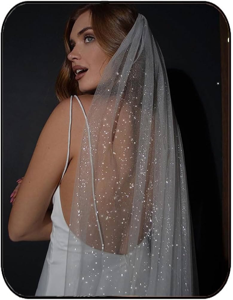Unsutuo 1 Tier Glitter Wedding Veil Fingertip Length Bachelorette Party Veil Sparkle Bridal Veil ... | Amazon (US)