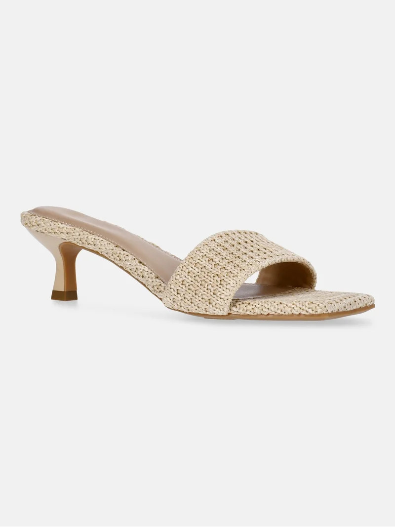 Time and Tru Women's Raffia Kitten Heel Sandals | Walmart (US)
