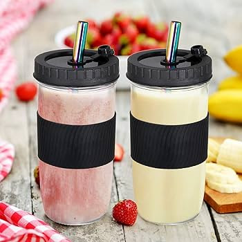 Youeon 4 Pack 24 Oz Reusable Boba Cup with Lids and Straw, Iced Coffee Cups Glass Smoothie Cups, ... | Amazon (US)