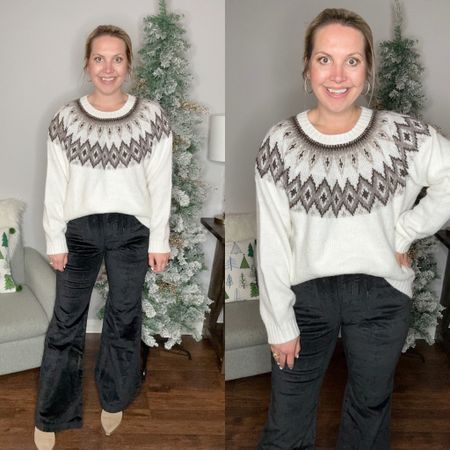 Holiday outfits, flare jeans, holiday style, holiday sweater, fair isle 

#LTKSeasonal #LTKHoliday #LTKsalealert