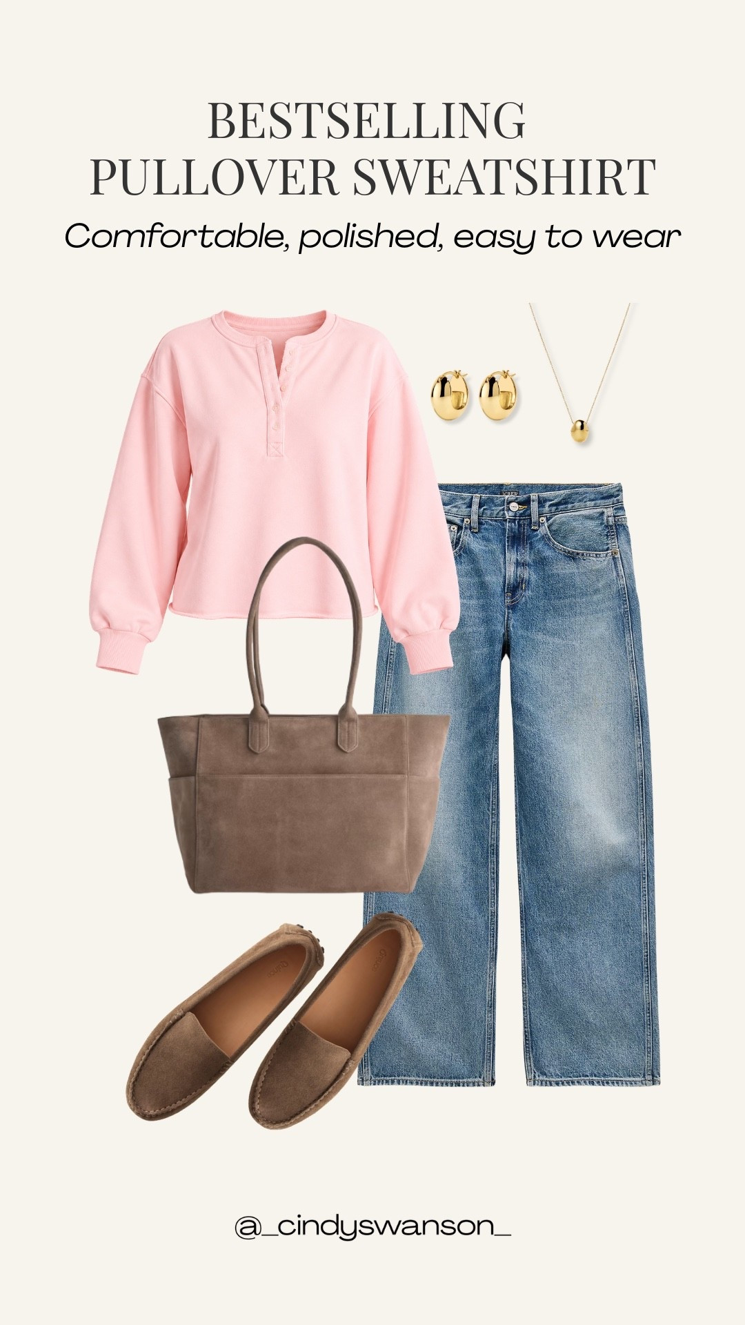 This bestselling pink pullover sweatshirt is an easy way to add a soft pop of color to your everyday wardrobe. I love it with classic blue jeans and suede loafers for a comfortable, polished look that feels just as right for running errands as it does for a casual lunch or weekend outing.