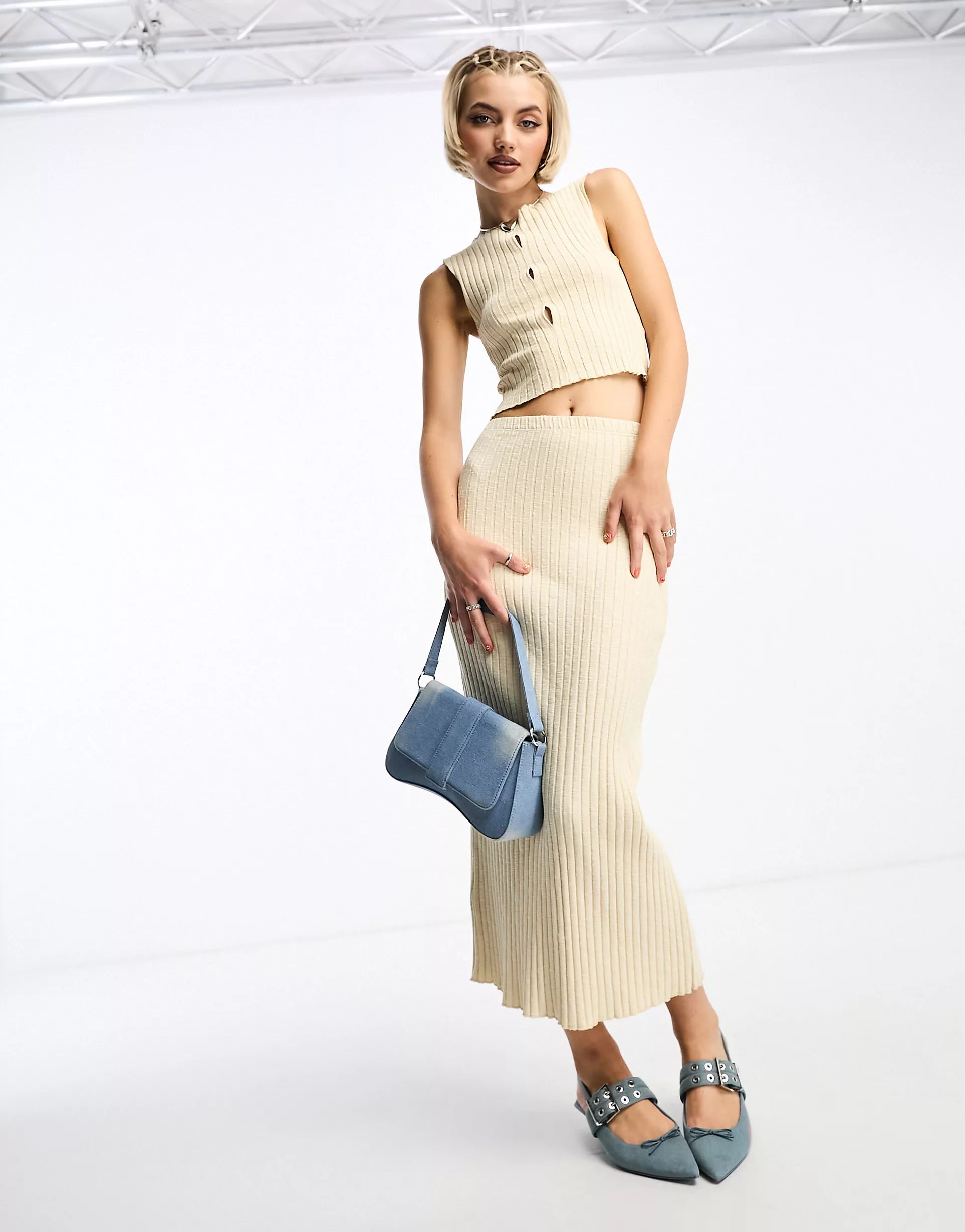 COLLUSION chunky rib low rise maxi skirt in beige | ASOS (Global)