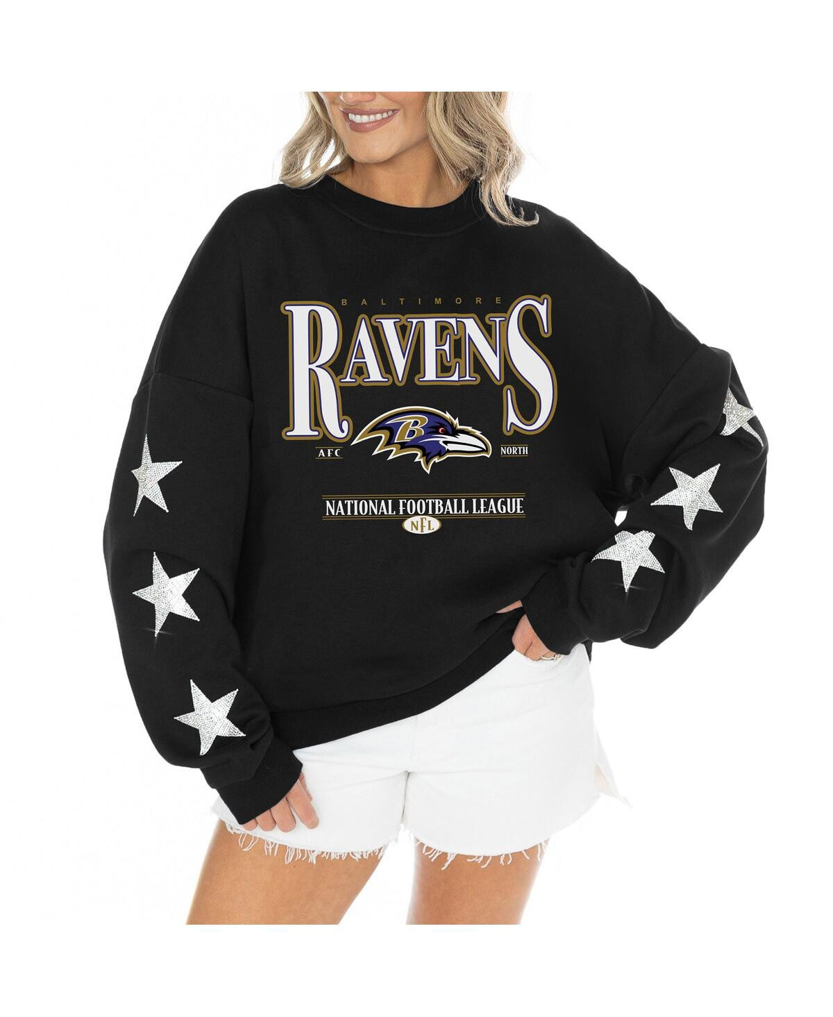 Gameday Couture Women's Black Baltimore Ravens Rhinestone Star Sleeve Settle the Score Tri-Blend Pullover - Black | Macy's