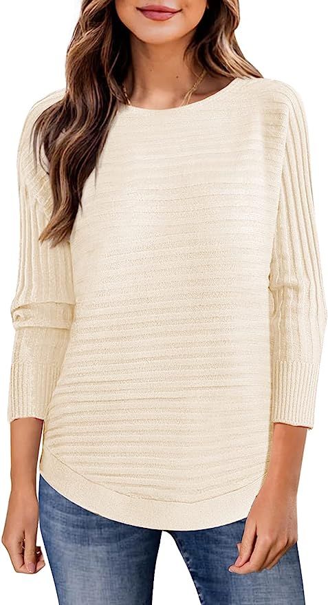 Kikula Women's Long Sleeve Sweaters Casual Soft Boat Neck Knit Jumpers Tops | Amazon (US)