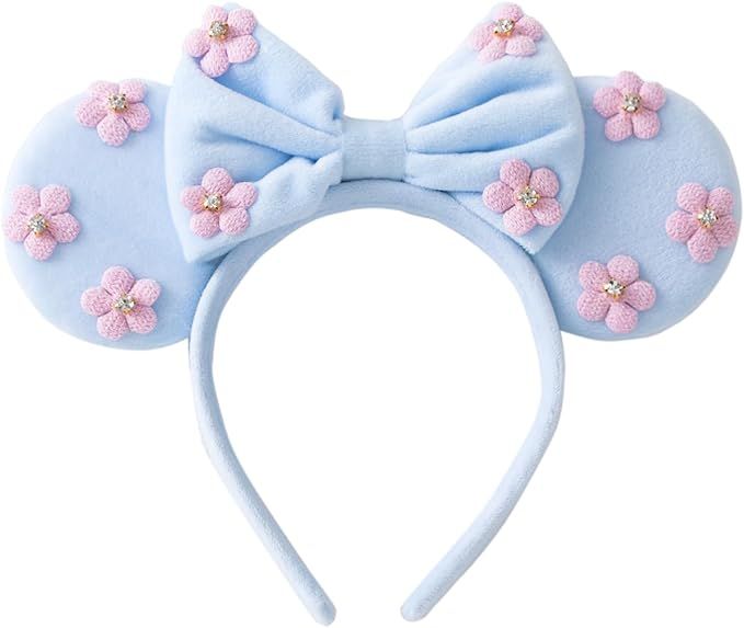 Pearl Mouse Ears Bow Headbands, Sparkle Minnie Ears Headband Glitter Hair Band for Party Princess... | Amazon (US)