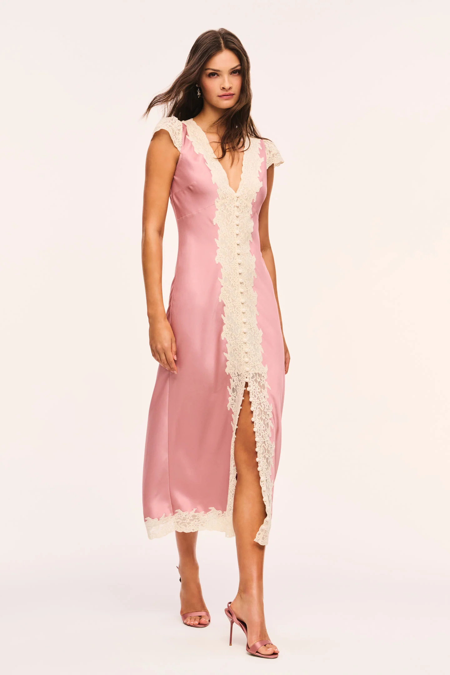 Para Satin and Lace Midi Dress FLUSHED NUDE / 0 | LoveShackFancy