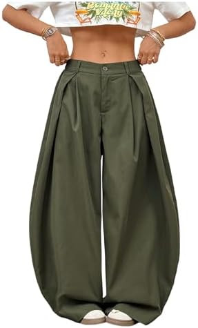 Milumia Women's Y2k Low Waist Wide Leg Baggy Pants Pleated Loose Fit Casual Trousers | Amazon (US)