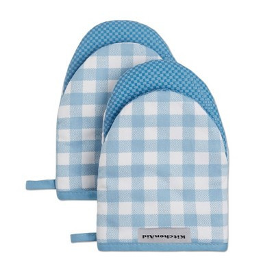 KitchenAid 2pk Cotton Gingham Mini Oven Mitts Light Blue: Hot Pads & Oven Mitts, Classic Pattern, Machine Washable | Target