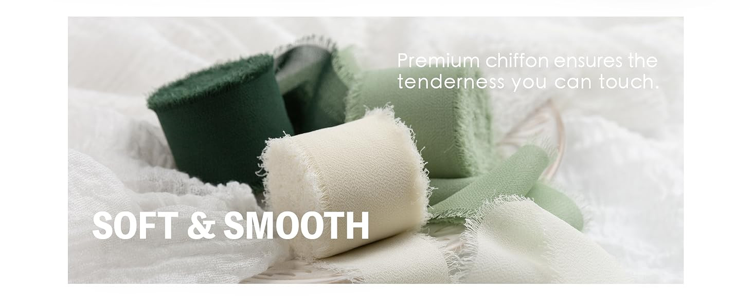 Vitalizart Handmade Chiffon Silk Ribbon Fringe Green & Cream 1.5" x 21 Yd Frayed Edges Ribbons fo... | Amazon (US)