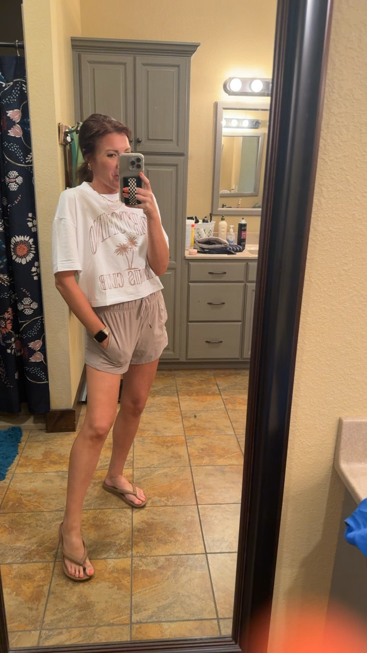 Casual Evening OOTD. Does it get much better than a tee and shorts? And these new sandals are 👌🏼👌🏼 The arch support is top notch! 
Wearing wize smalls in all. Sandals TTS. 
Amazon | AE | American Eagle | Walmart | outfit inspo | summer style | casual | mom style 

#LTKOver40 #LTKStyleTip #LTKSummerEdit