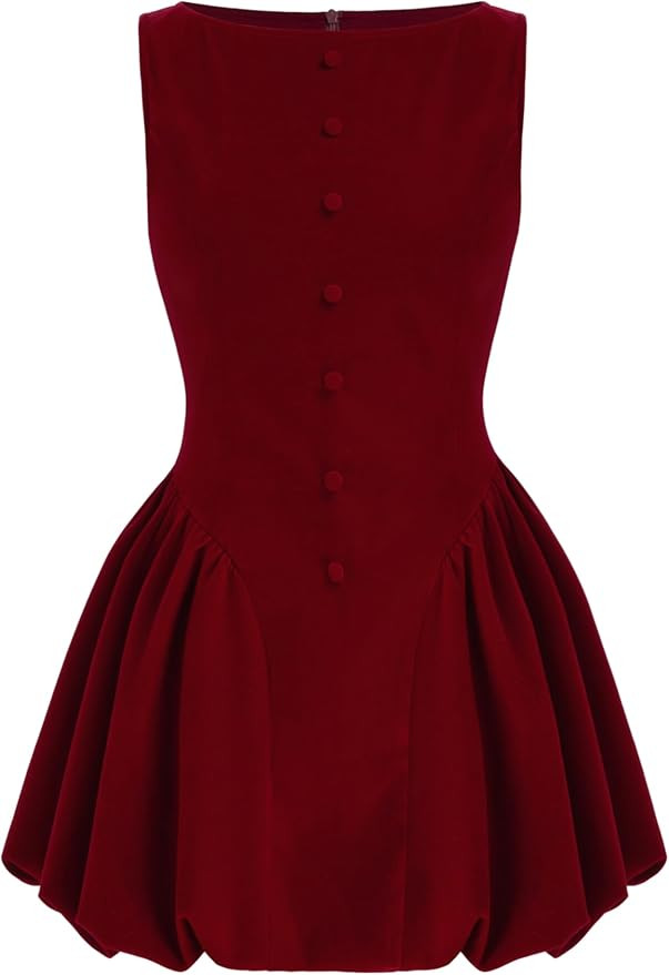 CIDER Cocktail Dress Velvet Boat Neck Mini Bubble Hem Party Dress Elegant Short A Line Middle Wai... | Amazon (US)