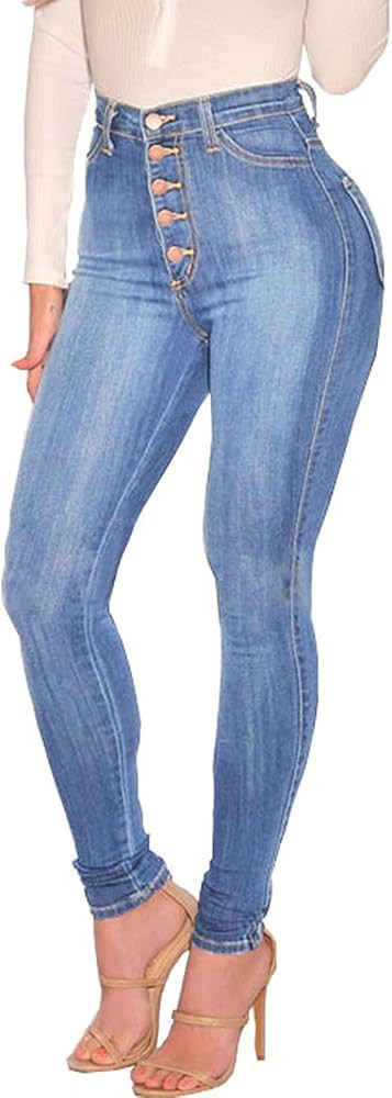 FISCLOSIN Womens High Waist Stretch Jeans 5 Button Push Up Butt Lifting Skinny Colombian Jeans | Amazon (US)
