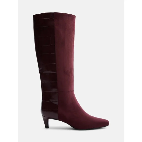 Scoop Women’s Two Tone Kitten Heel Knee High Boots, Wide Width Available | Walmart (US)