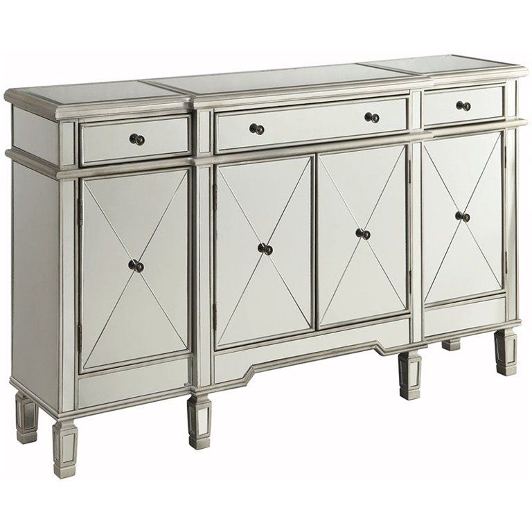 Bowery Hill 4 Door Mirrored Accent Wine Rack Sideboard in Silver | Walmart (US)