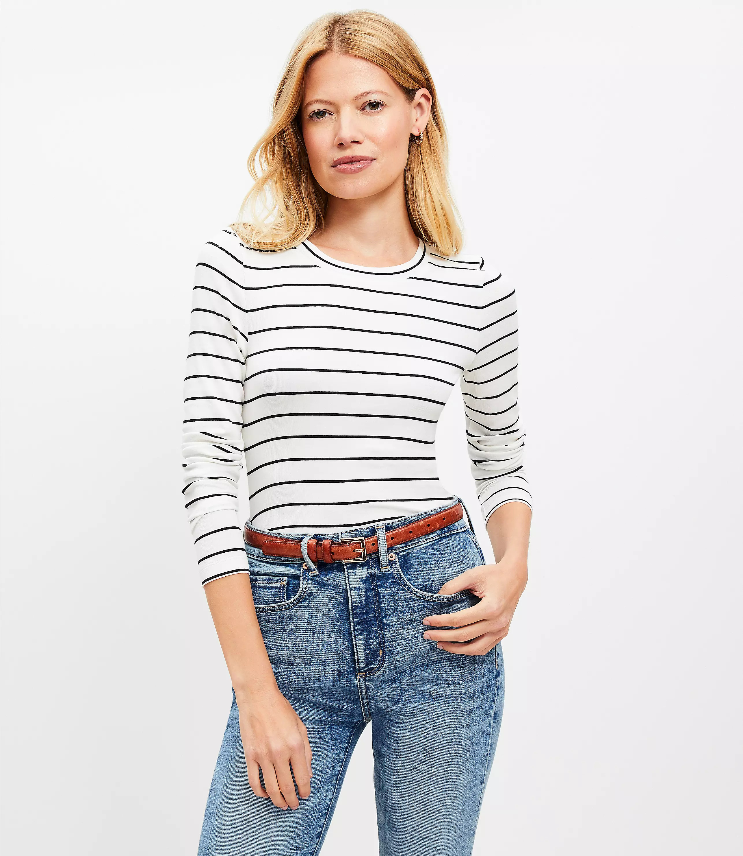 Striped Long Sleeve Crew Neck Tee | LOFT