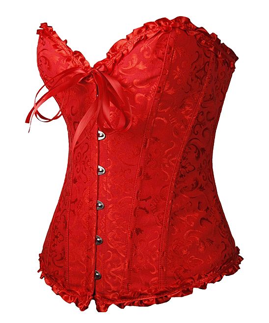 Coeur de Vague Women's Corsets Red - Red Brocade Lace-Up Corset | Zulily