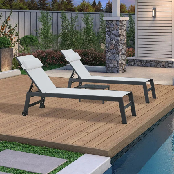 Shiner Outdoor Lounge Chair Set Aluminum Patio Chaise Lounger With Side Table And Pillow | Wayfair North America