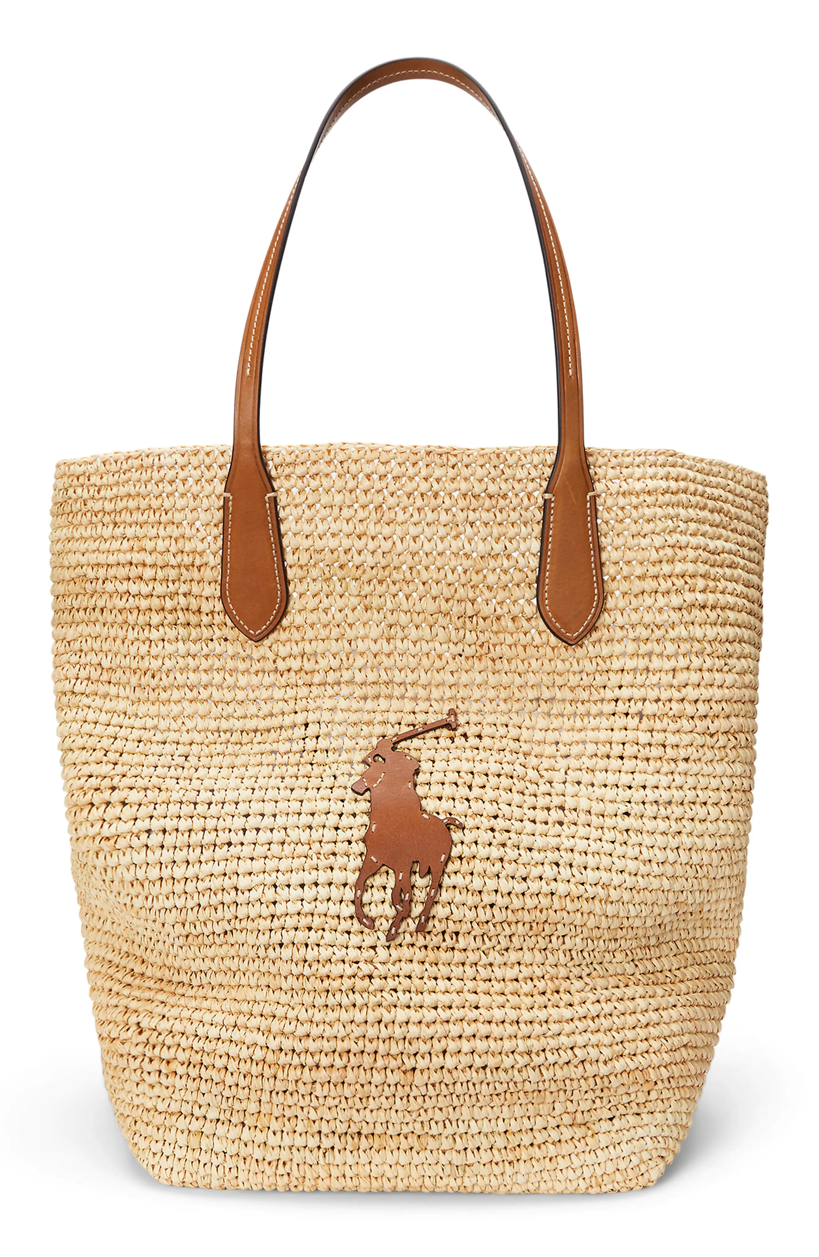 Polo Ralph Lauren Large Raffia Tote in Natural/Cuoio at Nordstrom | Nordstrom