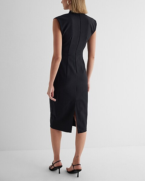 V-Neck Sleeveless Ruched Midi Sheath Dress | Express