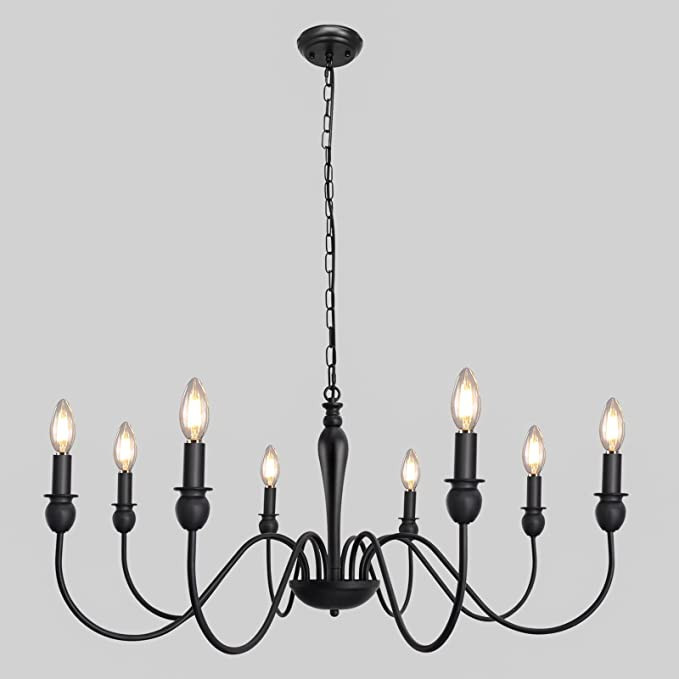 Matte Black Farmhouse Chandelier Light Fixture Ceiling 8 Light Large Rustic Industrial 37in Chand... | Amazon (US)