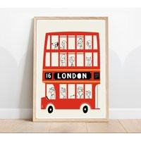 London Bus Nursery Print - Red Double-Decker Wall Art For Kids Room, Playroom | Etsy (US)