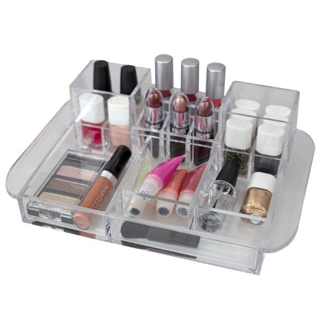 Large 16 Compartment Makeup and Jewelry Organizer with Handles, Clear (Handmade - Clear - Makeup Org | Bed Bath & Beyond