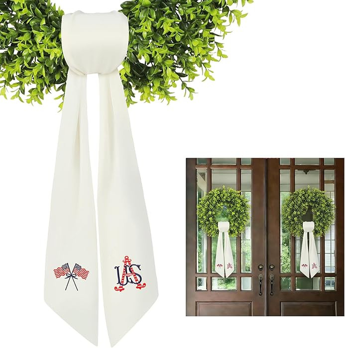 Patriotic USA Flag Wreath Sash for Front Door (59" Long) - Embroidered Americana Design for Boxwo... | Amazon (US)