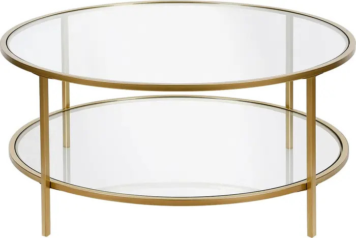 Sivil Brass Finish Coffee Table with Glass Shelf | Nordstrom Rack