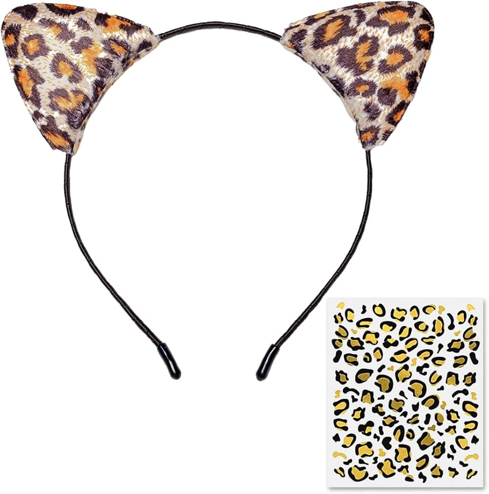 Funcredible Leopard Ears Headband with Tattoos - Cheetah Ear Headbands and Temporary Tattoos - Ha... | Amazon (US)