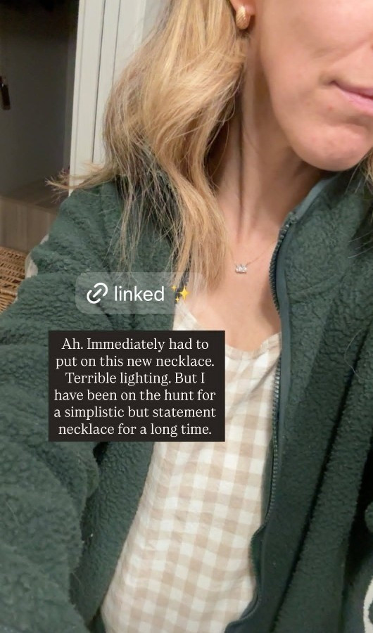 When I say I never take my bracelet and necklace off, I mean it. I wear them everyday and you can't tell. They have held up so well, no tarnishing, just really good quality 😍 and it's 20% off now through Labor Day! And if you spend more than $100, you get a free necklace. Best time to grab this perfect simple statement necklace. and my green jacket is 25% off! 

 #LTKootd #LTKSeasonal #LTKSaleAlert