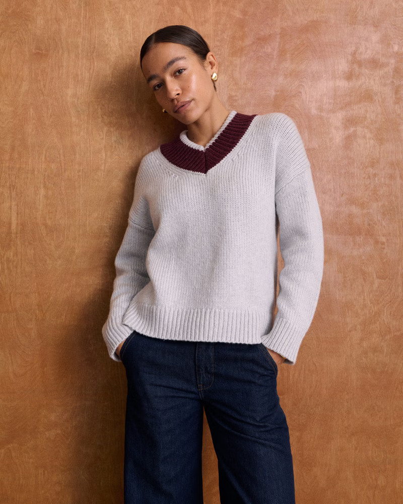 Women's Merino Wool-Blend Contrast V-Neck Sweater | Women's New Arrivals | Abercrombie.com | Abercrombie & Fitch (US)