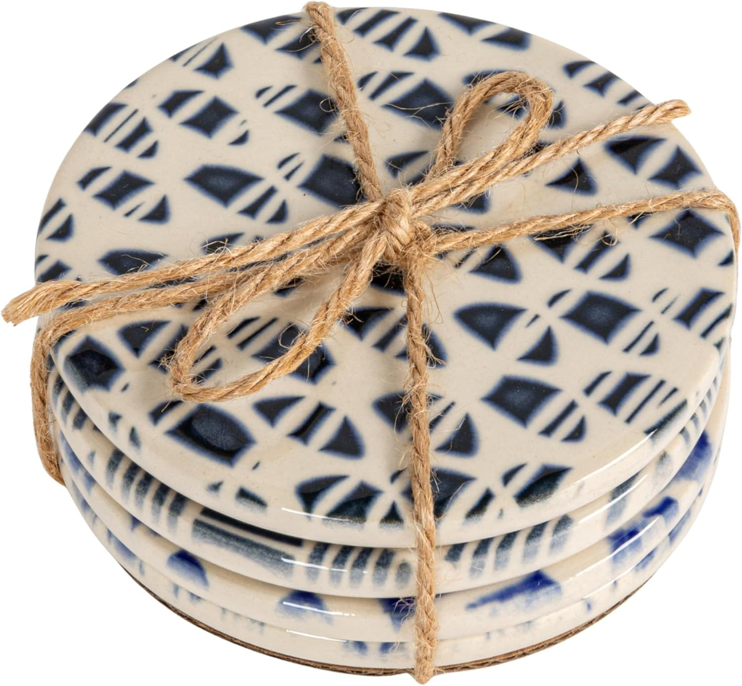 Creative Co-Op 4-Piece Round Stoneware Coasters with Pattern, Blue and White | Amazon (US)