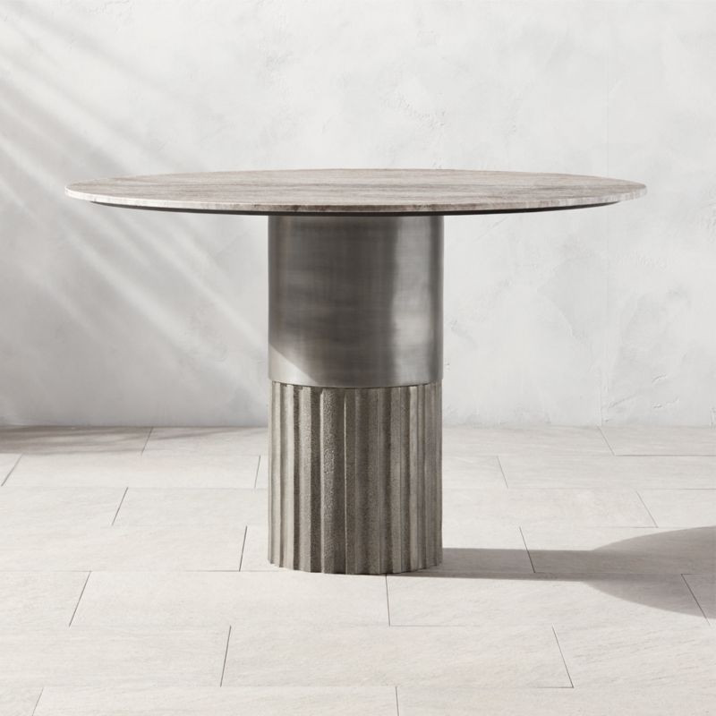 Pillar Travertine Outdoor Patio Dining Table | CB2 | CB2