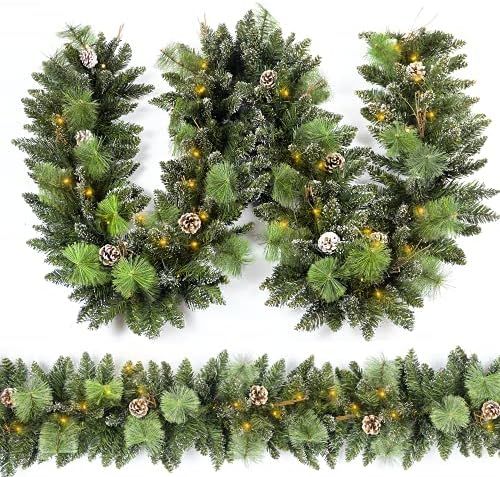 HomeKaren Christmas Garland Prelit 9 Ft with 50 Led Lights, Pine Cone and Snow Style Xmas Garland... | Amazon (US)