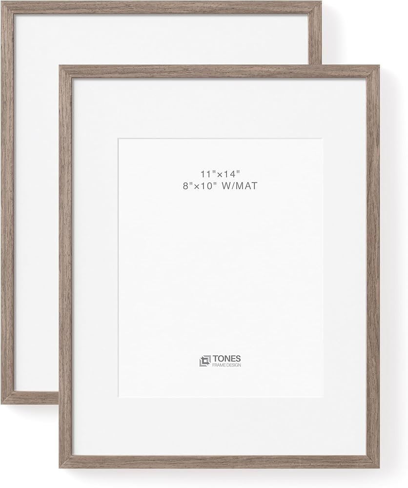 11x14 Picture Frame with 8x10 Mat, Set of 2 Photo Frames Oak Brown Solid Wood Veneer Finish, and ... | Amazon (US)