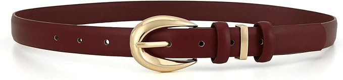 Women Fashion Belt for Jeans Dress Pants Ladies Skinny Faux Leather Belt with Gold Buckle | Amazon (US)