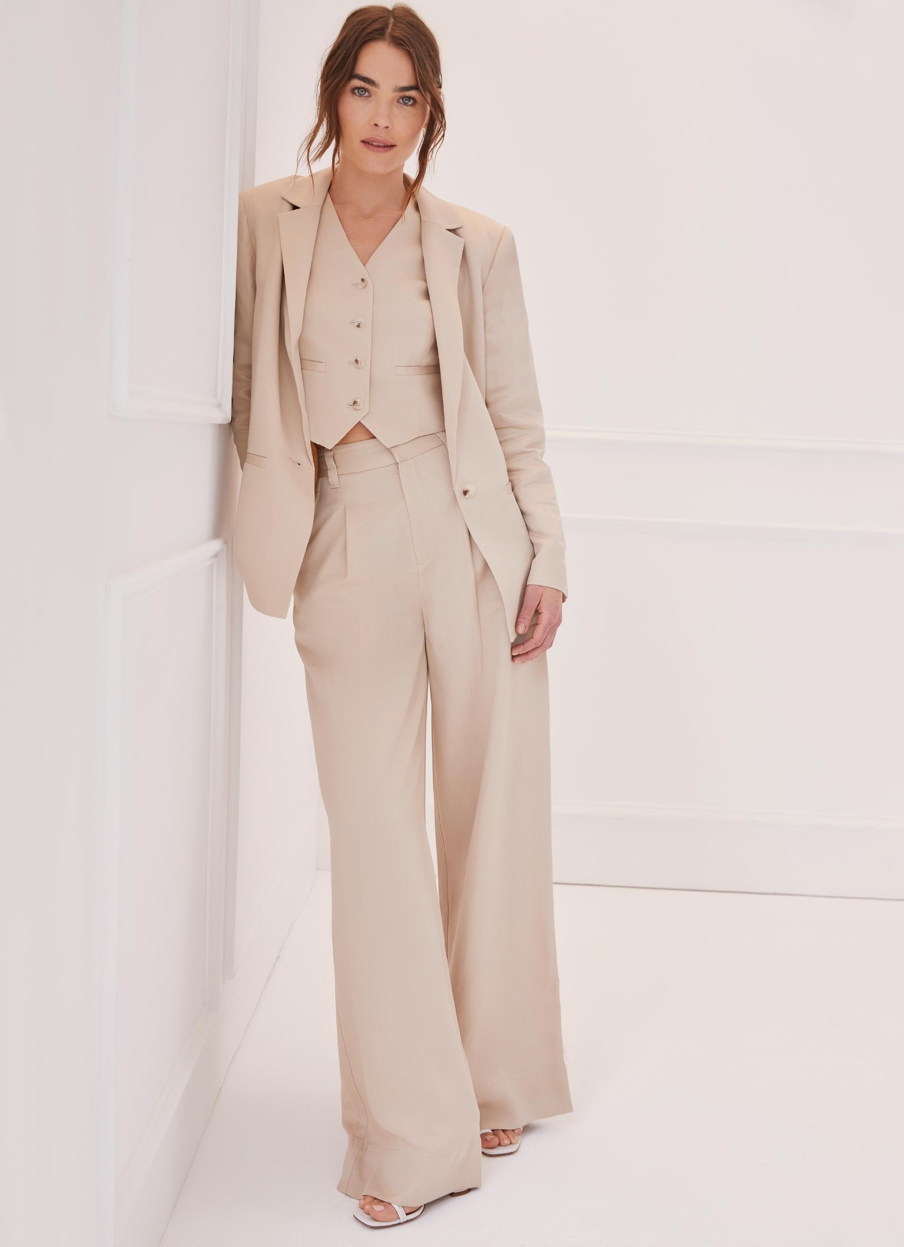 High Waisted Wide Leg Pants Ecru | Something Navy | Something Navy