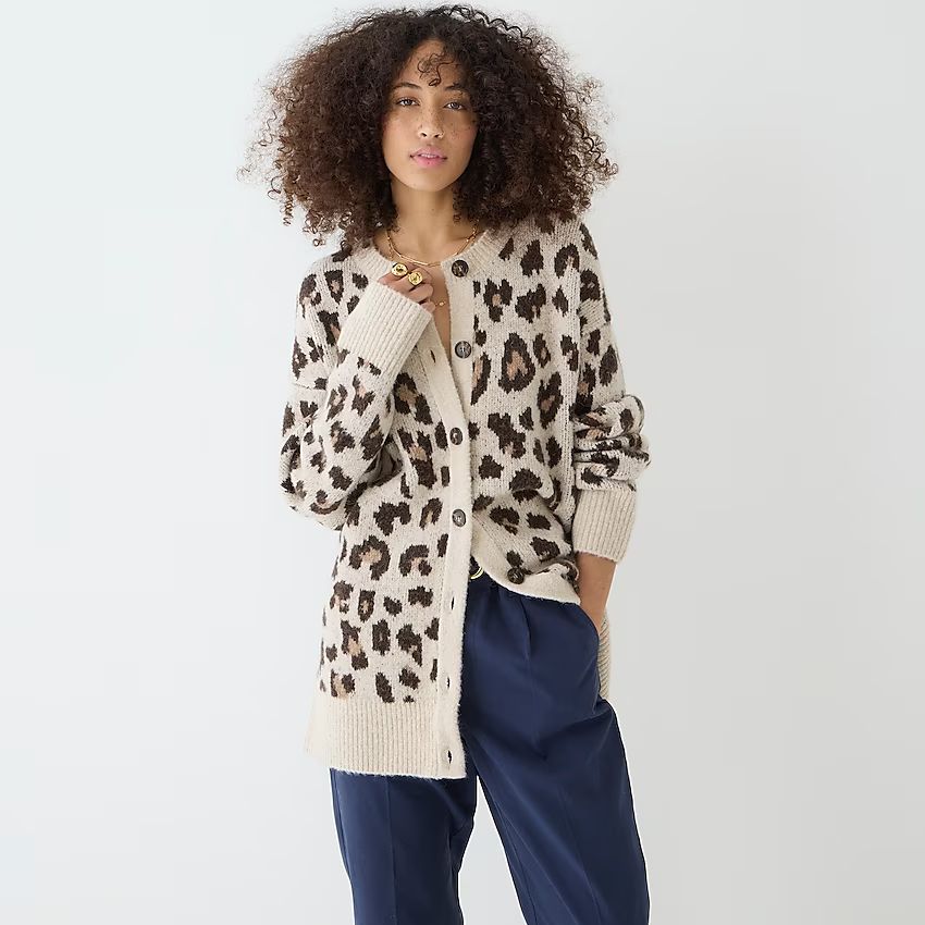 Oversized cardigan sweater in leopard print | J.Crew US