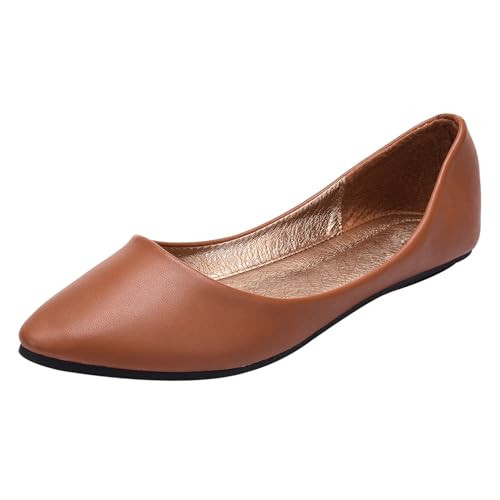 ANUFER Women's Ballet Flats Pointed-Toe Microfiber Leather Slip-on Dress Pumps Shoes Brown SN020536 UK7=EU40.5=CN42 | Amazon (UK)