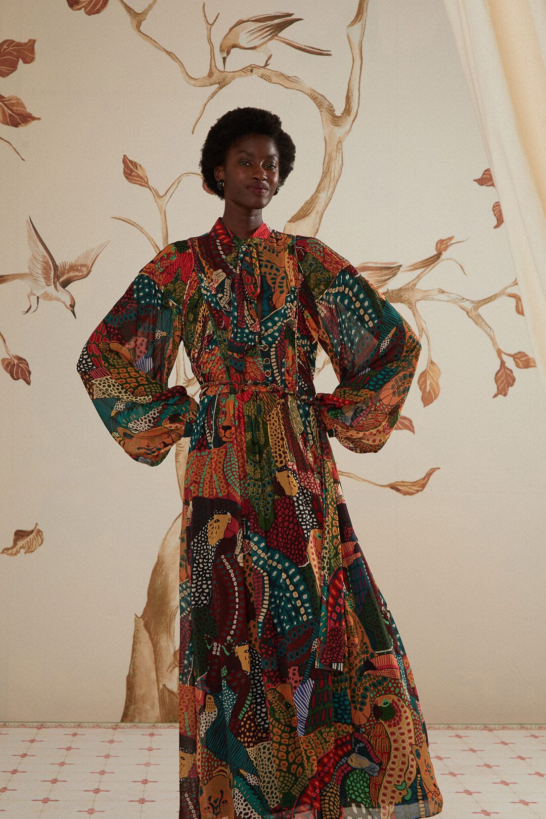 Fauna Mix Multicolor V Neckline Maxi Dress | FarmRio (US)