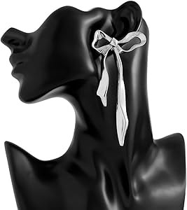 Gold Bow Earrings for Women Ribbon Bow Statement Earrings Sliver Long Bowknot Dangle Earrings Min... | Amazon (US)