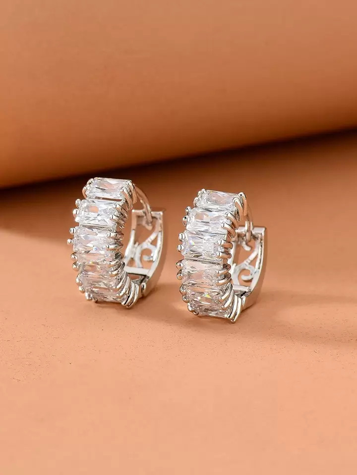 Cubic Zirconia Decor Hoop Earrings | SHEIN