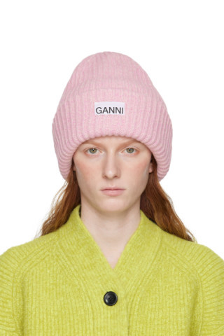 GANNI - Pink Ribbed Beanie | SSENSE