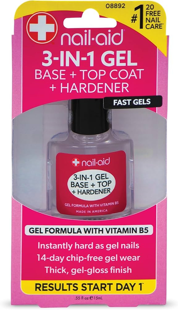 NAIL-AID 3-in-1 Gel Base + Top + Hardener, Clear, 0.55 Fluid Ounce | Amazon (US)