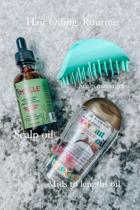 Hair Oiling routine for healthy hair growth 
Rosemary oil for scalp- apply and then massage in with scalp massager 
Coconut oil for mids to lengths of hair for deep conditioning- repairing and strengthening. 

Let set for as long as you can I usually do an hour or two before washing 

#LTKSeasonal #LTKxPrimeDay #LTKbeauty