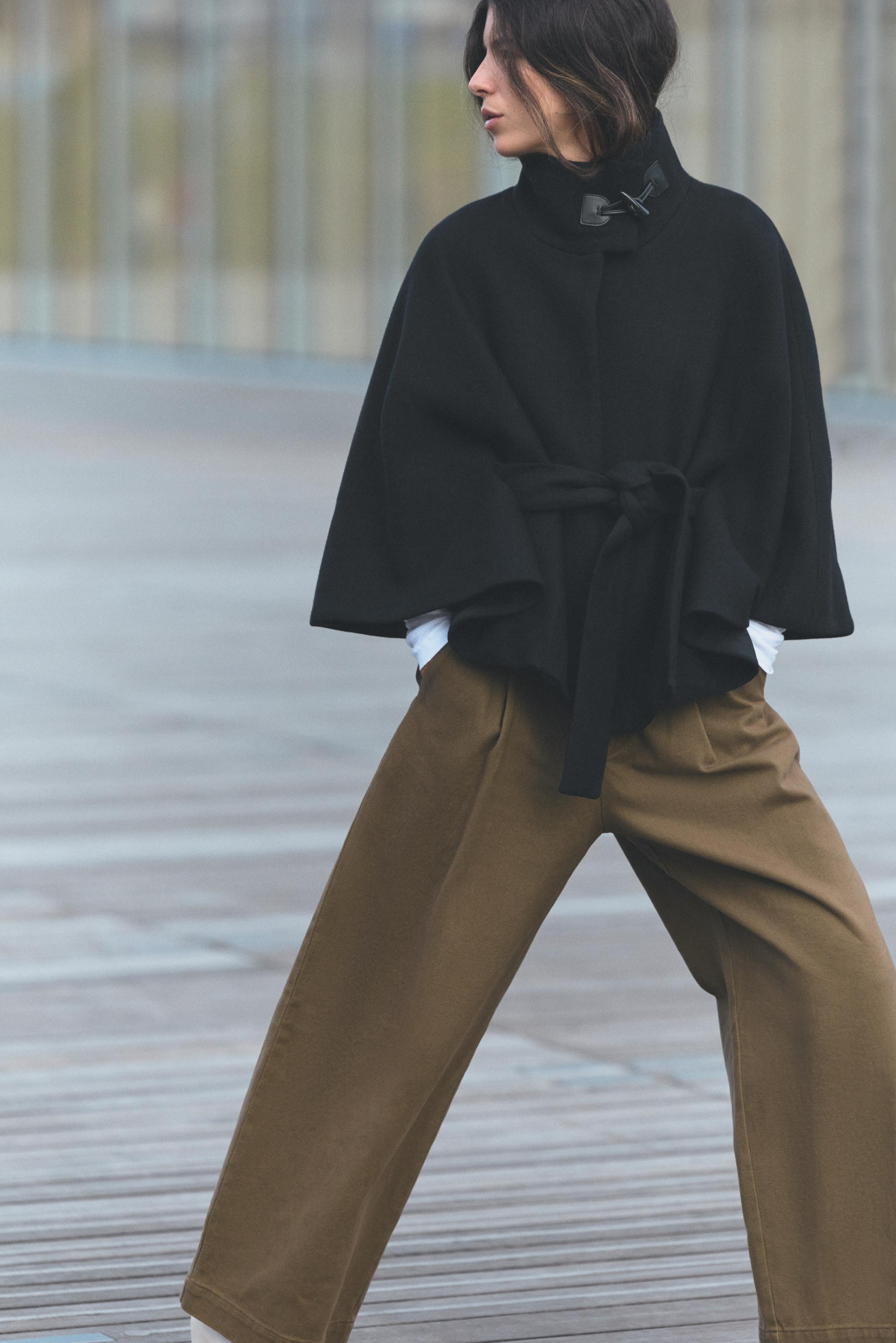 WOOL CAPE COAT WITH BELT | Zara US